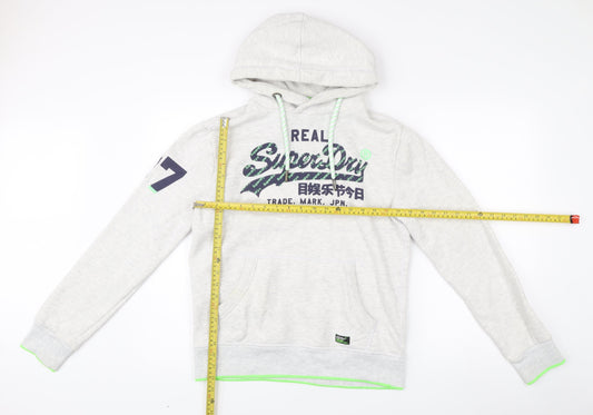 Superdry Men’s Grey Pullover Hoodie Small Logo Print Long Sleeve