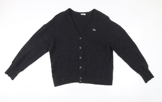 Lacoste Men’s Black Wool Cardigan Size 2XL V-Neck Classic Knit