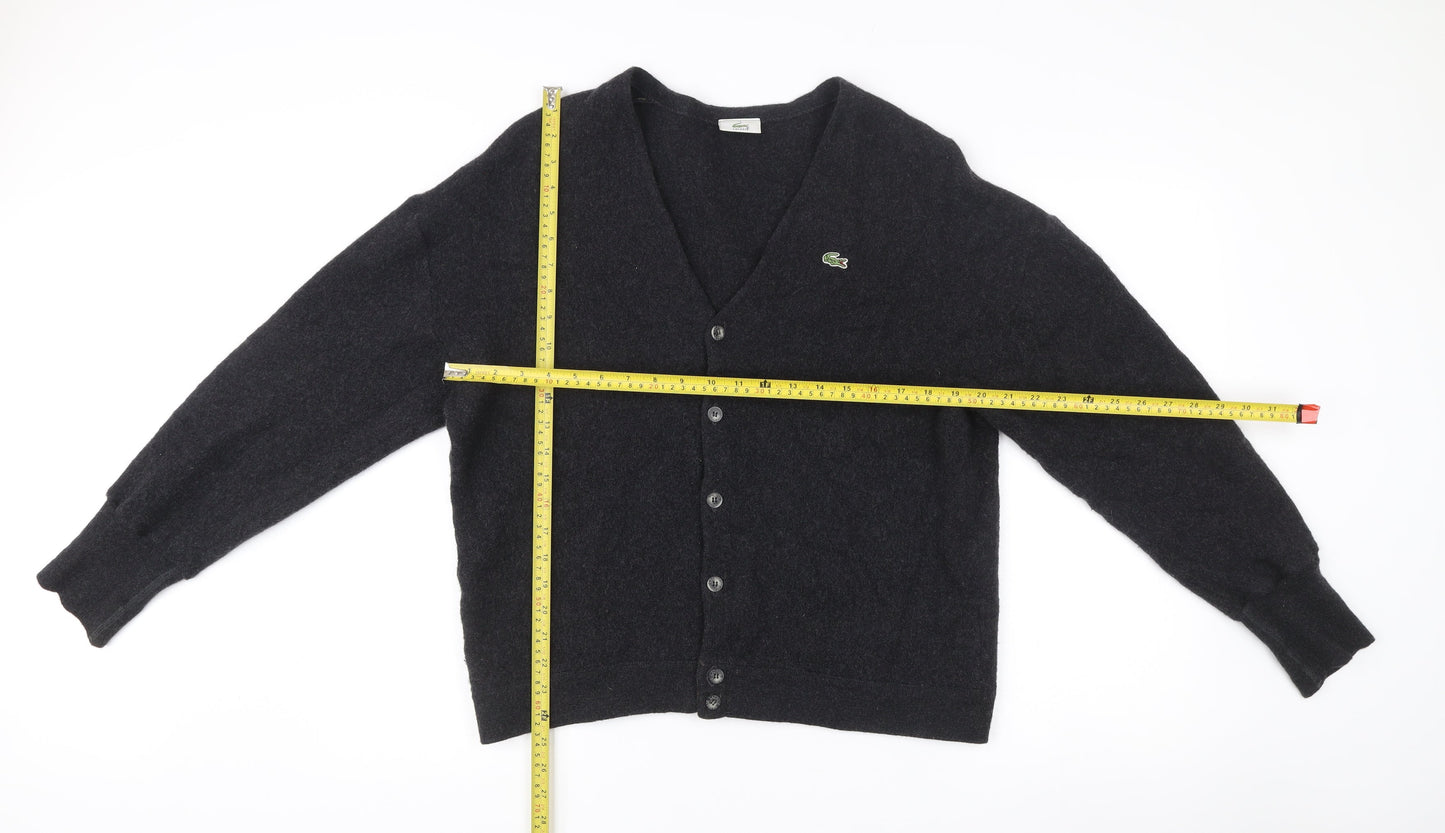 Lacoste Men’s Black Wool Cardigan Size 2XL V-Neck Classic Knit