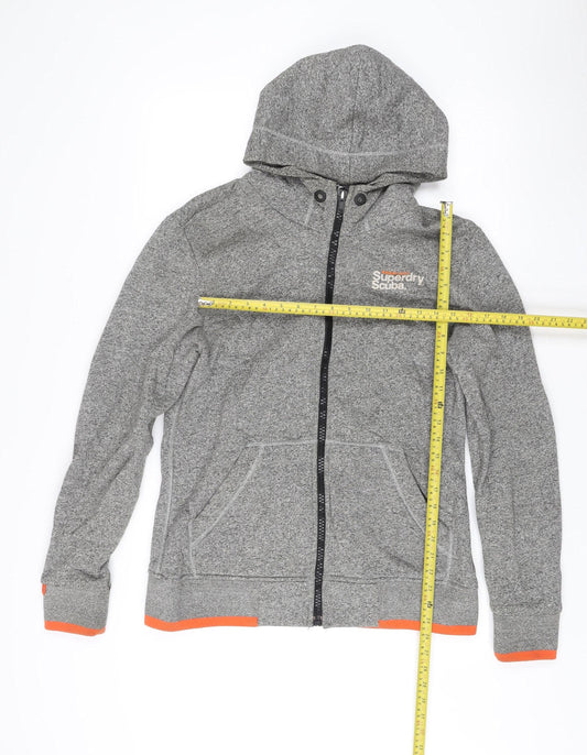 Superdry Men’s Grey Full Zip Hoodie L Logo Detail Hooded Sweatshirt