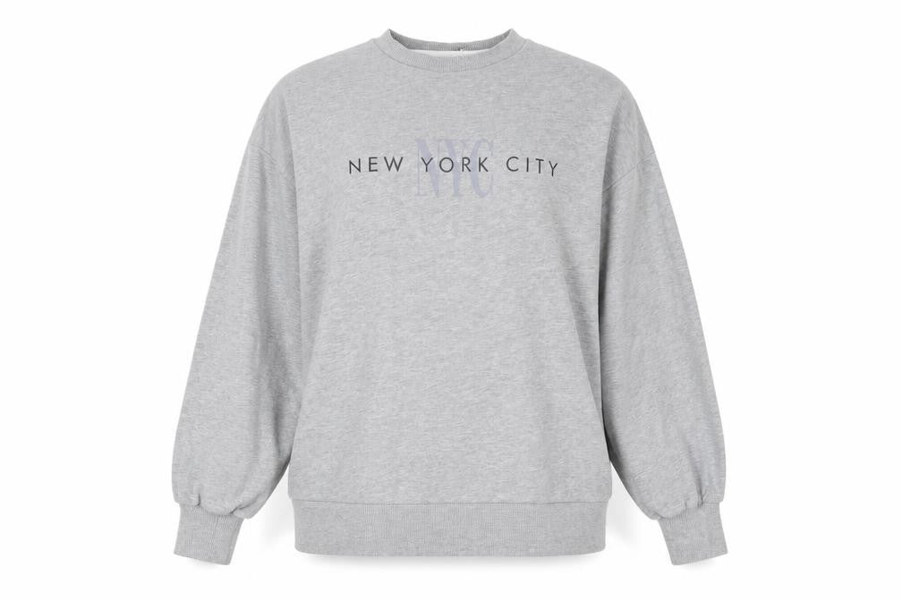 Front view of ASOS Women Grey, size 8, Maternity Sweatshirt NYC Logo Pullover