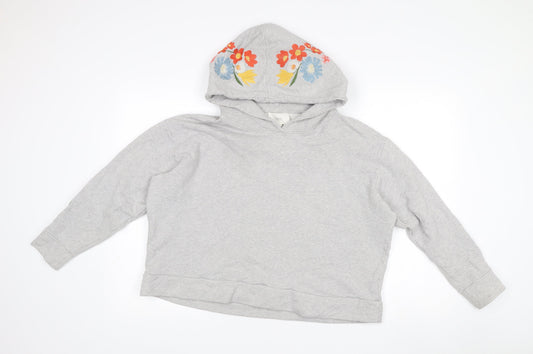 Next Women’s Grey Embroidered Floral Hoodie Size L Pullover