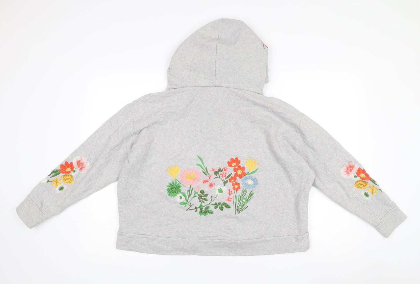 Next Women’s Grey Embroidered Floral Hoodie Size L Pullover