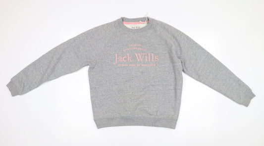 Jack Wills Womens Grey Logo Sweatshirt UK 10 Cotton Blend Pullover