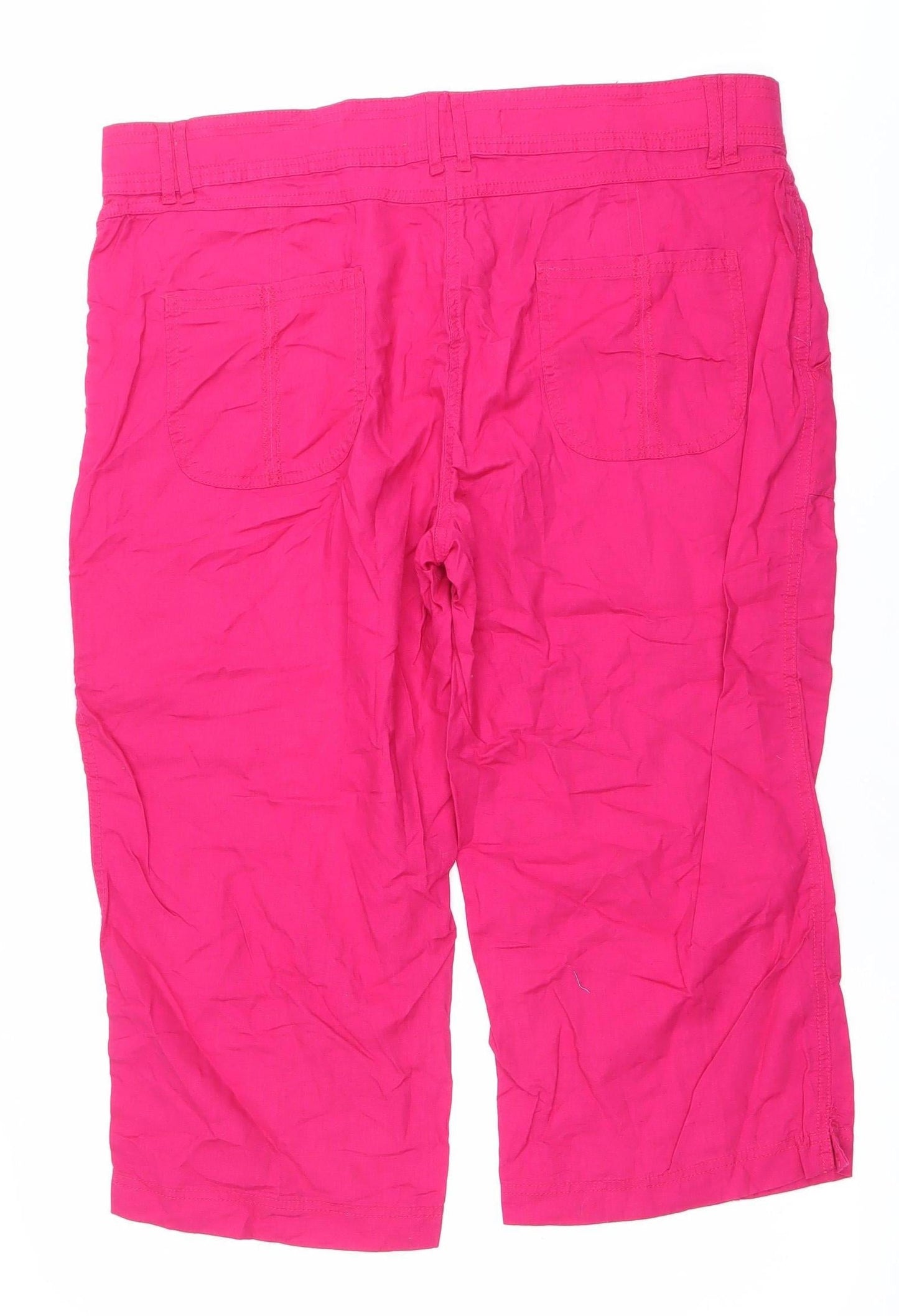 Womens Pink Linen Cotton Cropped Trousers Size 18 Casual