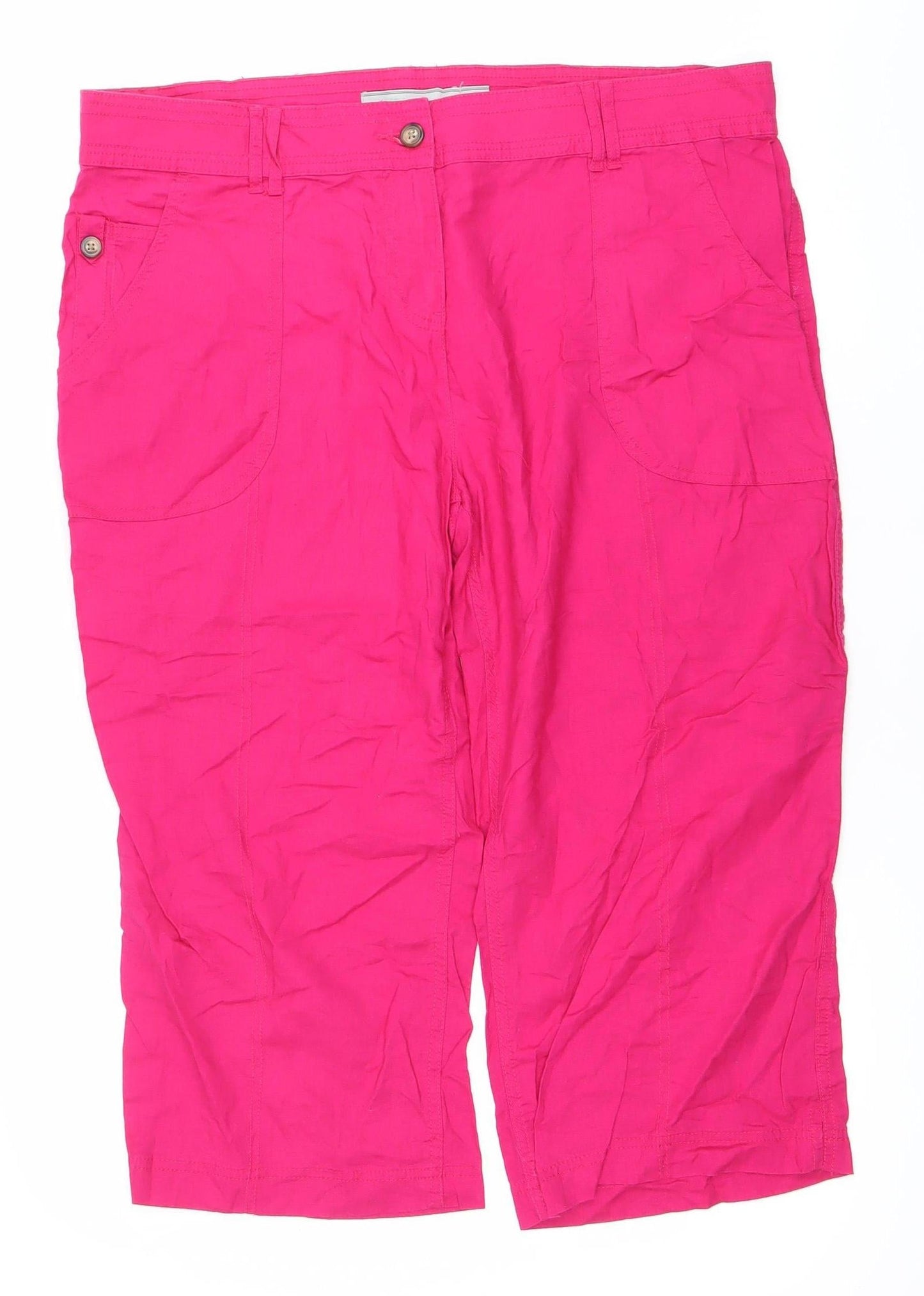 Womens Pink Linen Cotton Cropped Trousers Size 18 Casual