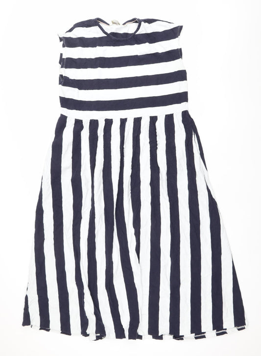 Boden Women’s Blue White Striped Cotton A-Line Dress Size 16