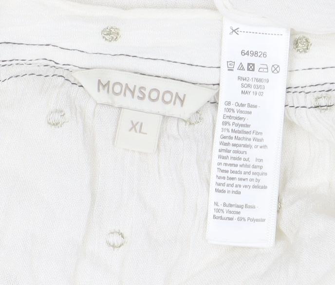 Monsoon Women’s White Embroidered Tunic Blouse Top XL