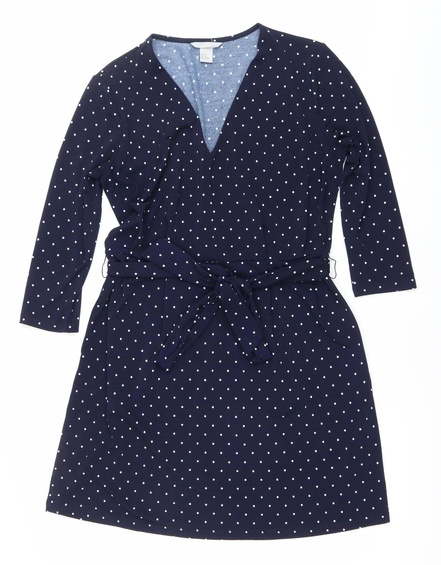 H&M Women’s Blue Polka Dot Wrap Dress Size 12 3/4 Sleeve