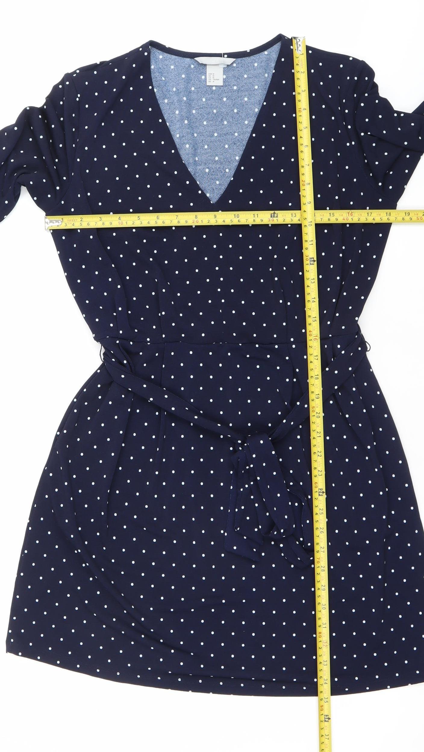 H&M Women’s Blue Polka Dot Wrap Dress Size 12 3/4 Sleeve