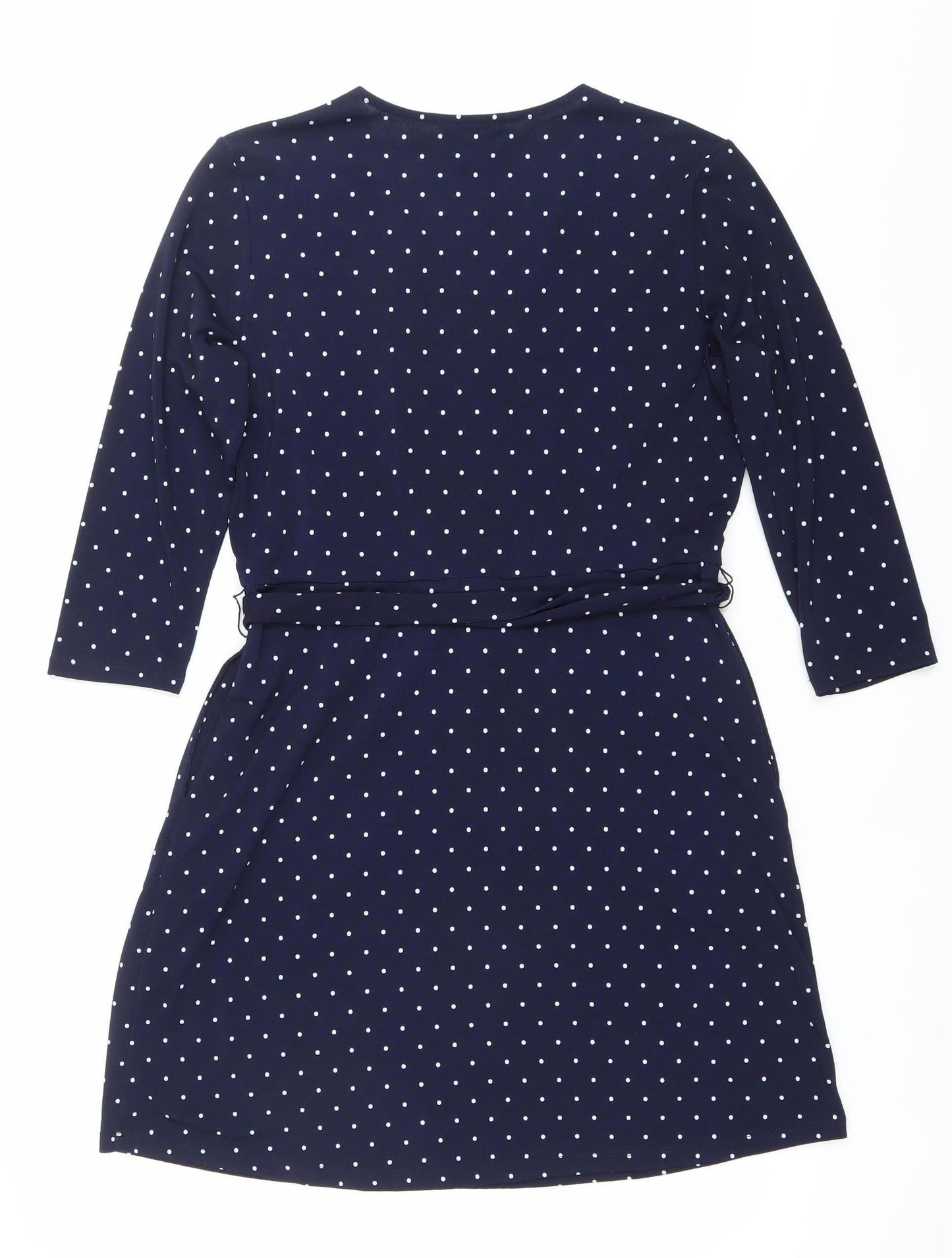 H&M Women’s Blue Polka Dot Wrap Dress Size 12 3/4 Sleeve
