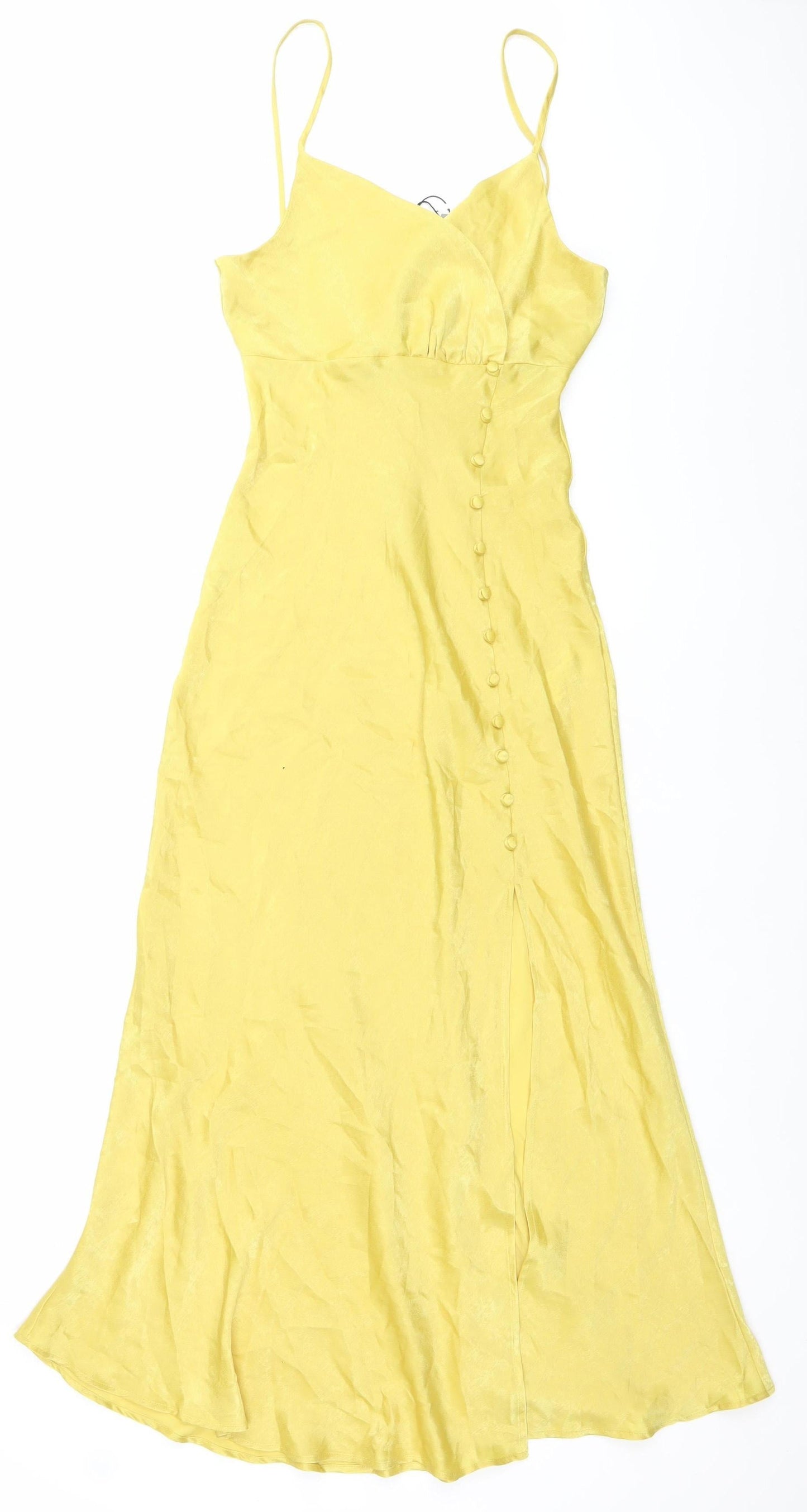 Zara Women’s Yellow Long Slip Dress Size S V-Neck Strappy