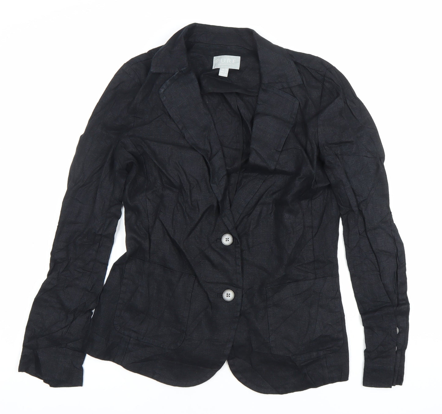 Pure Collection Women’s Black Linen Blazer UK 8 Regular Fit