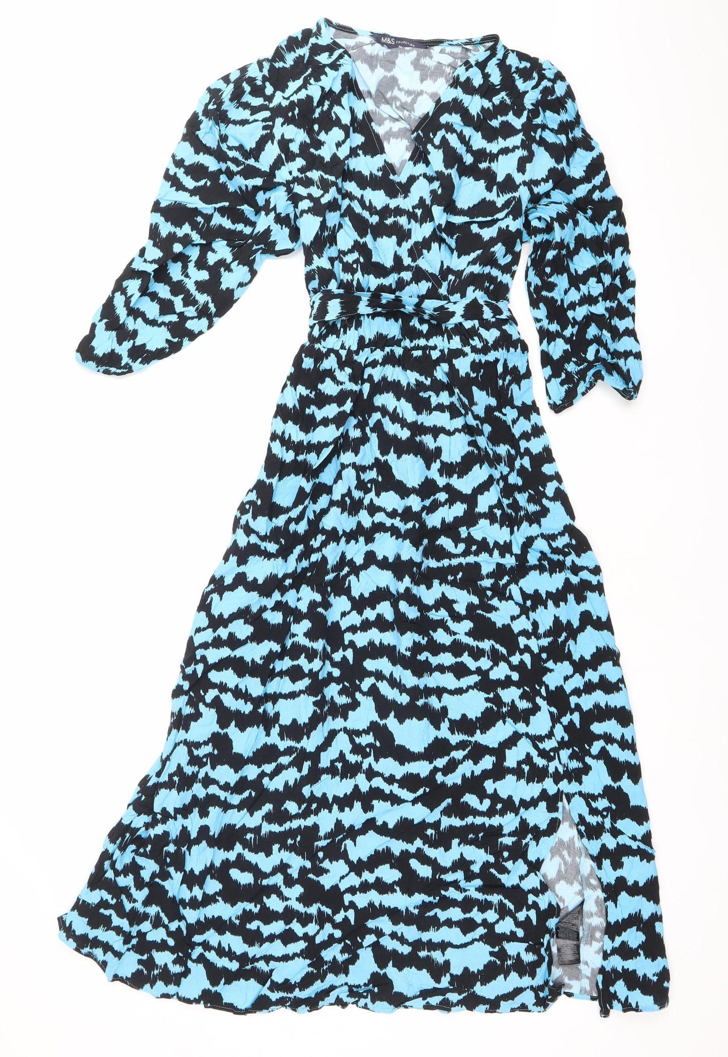 Marks and Spencer Women’s Blue Black Animal Print Ruched Bodycon Dress Size 8
