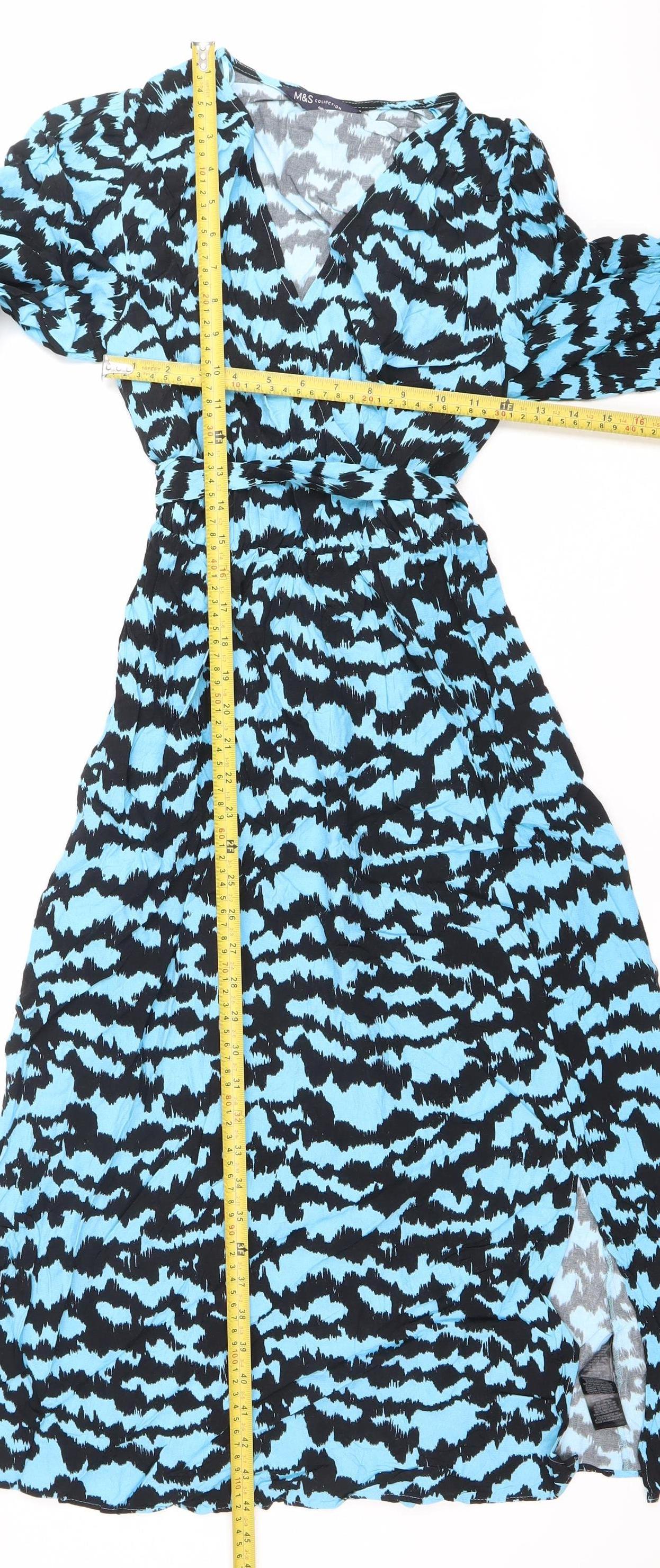 Marks and Spencer Women’s Blue Black Animal Print Ruched Bodycon Dress Size 8