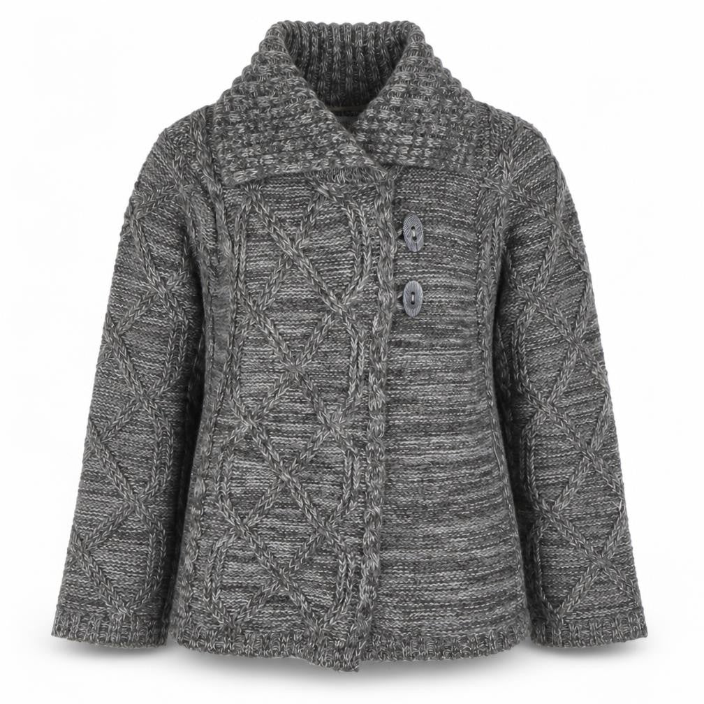 M&Co Womens Grey Cable Knit Collared Cardigan Size S