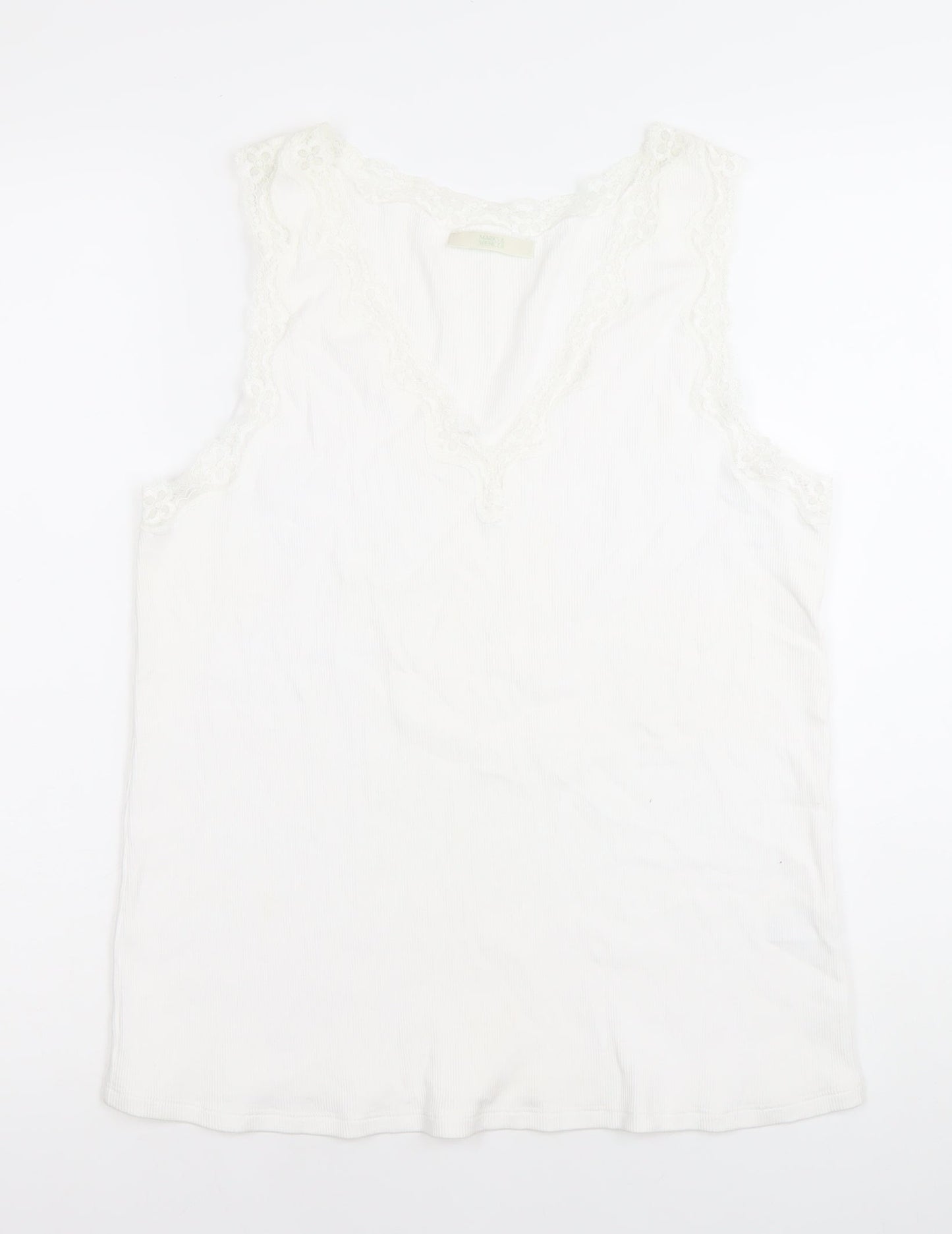 Marks and Spencer Womens White Cotton Lace Trim V-Neck Camisole Tank Top Size 20