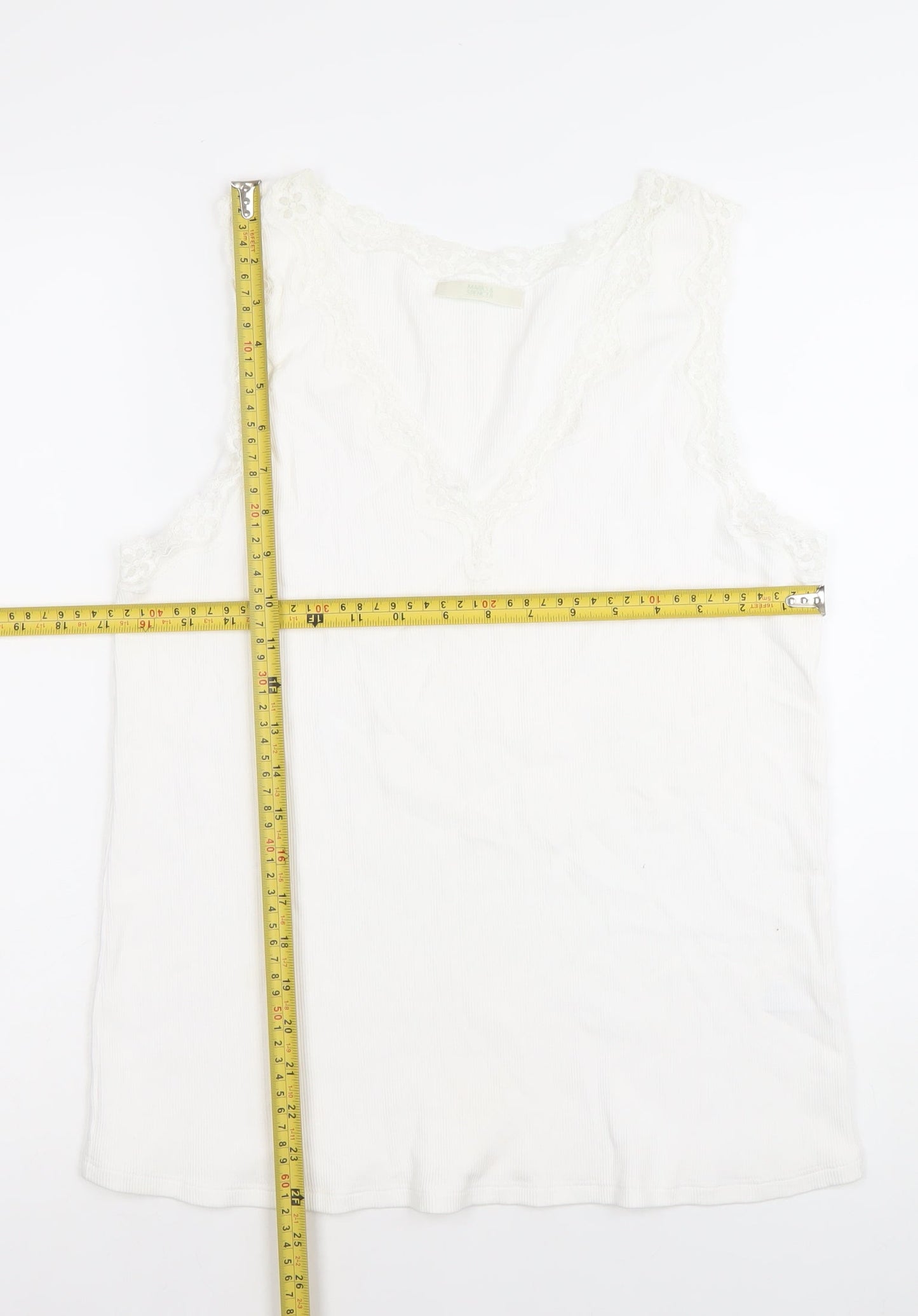 Marks and Spencer Womens White Cotton Lace Trim V-Neck Camisole Tank Top Size 20