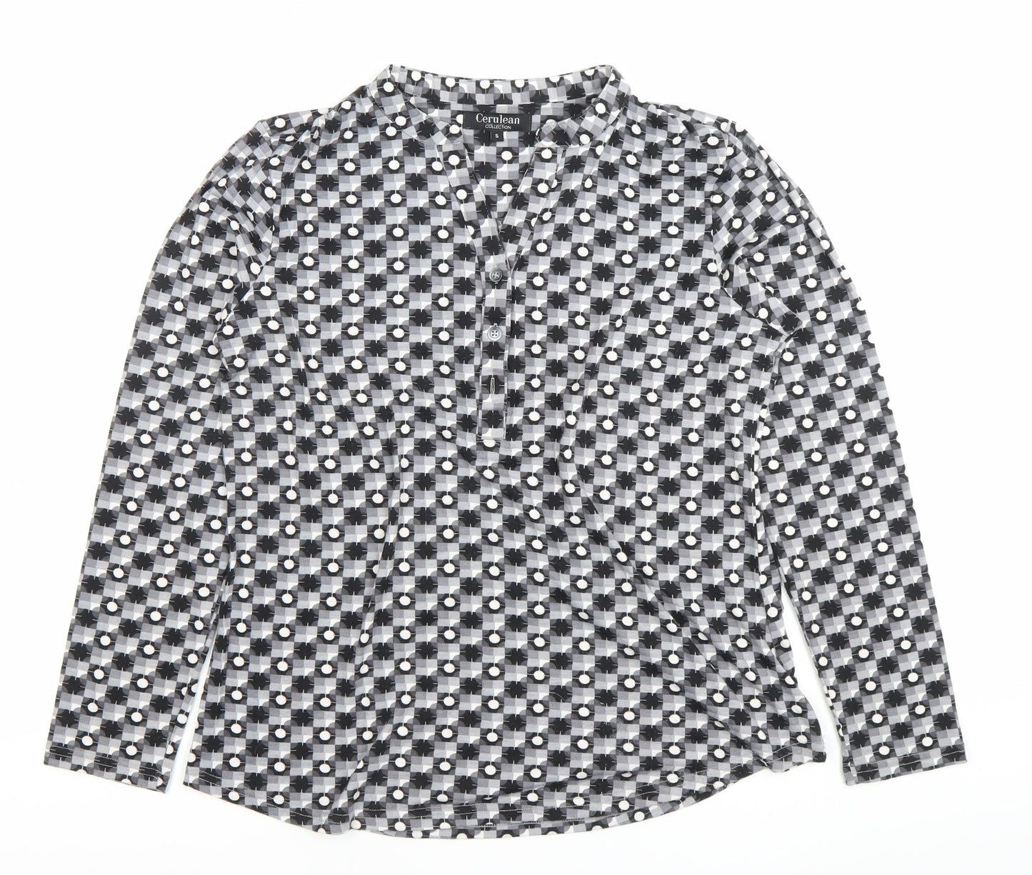 Cerulean Women’s Black Check Henley Long Sleeve Tunic Shirt S