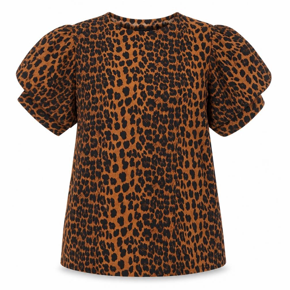 Boohoo Women’s Brown Leopard Print Puff Sleeve V-Neck Blouse Size 6