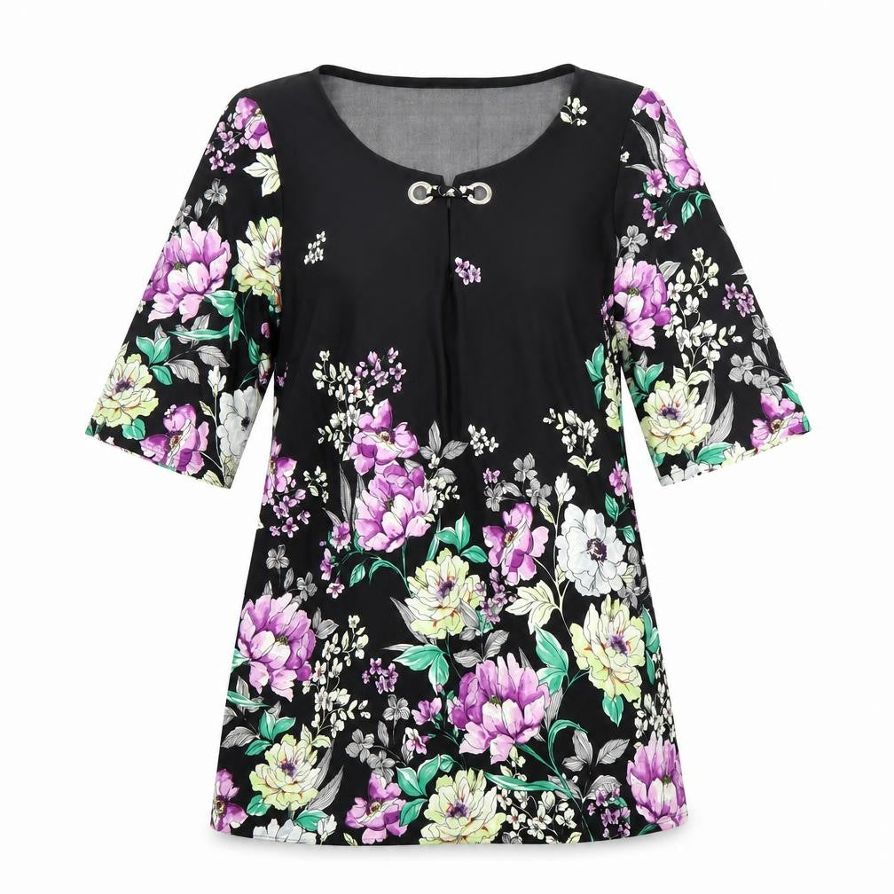 Bonmarché Women Black Floral Shift Dress Size 10 Scoop Neck