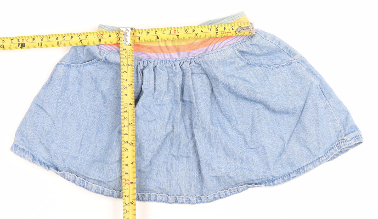 Next Girls Blue Denim A-Line Skirt 9-12 Months Rainbow Elastic Waist