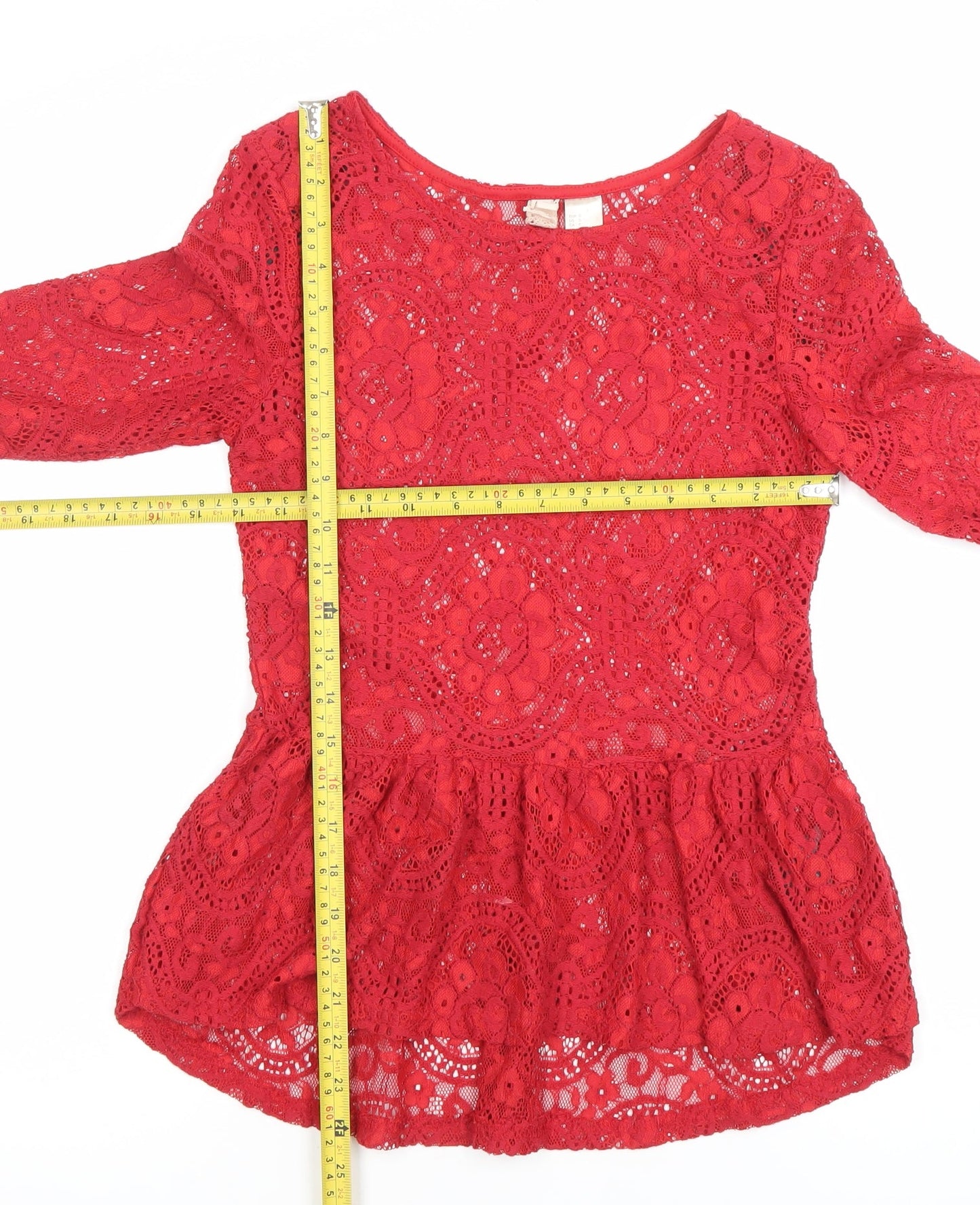 H&M Divided Women’s Red Lace Scoop Neck Long Sleeve Blouse S