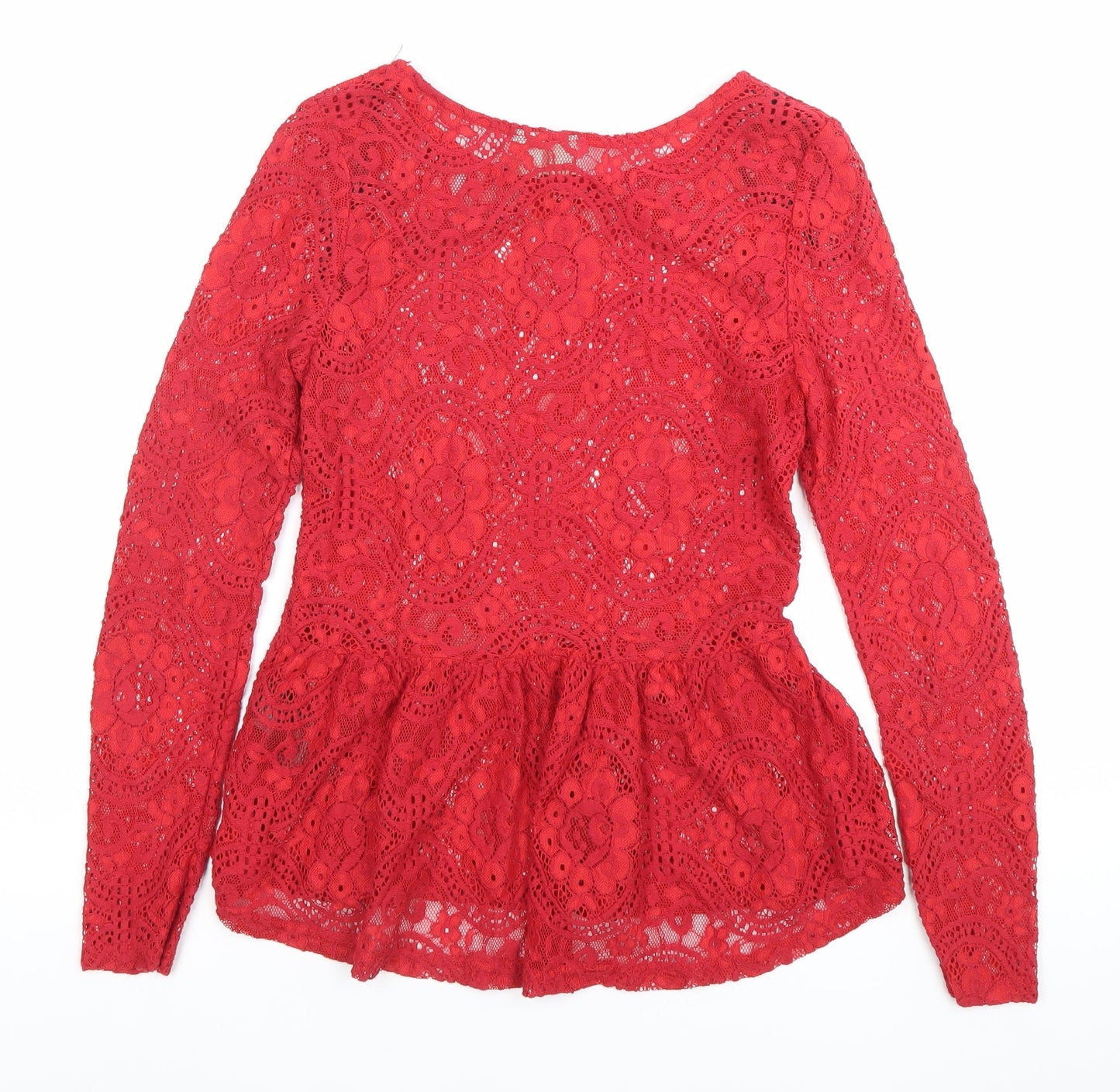 H&M Divided Women’s Red Lace Scoop Neck Long Sleeve Blouse S