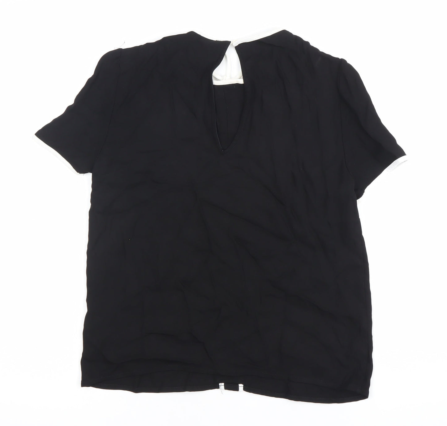 Zara Women Black Viscose Tunic Blouse L Short Sleeve Scoop Neck