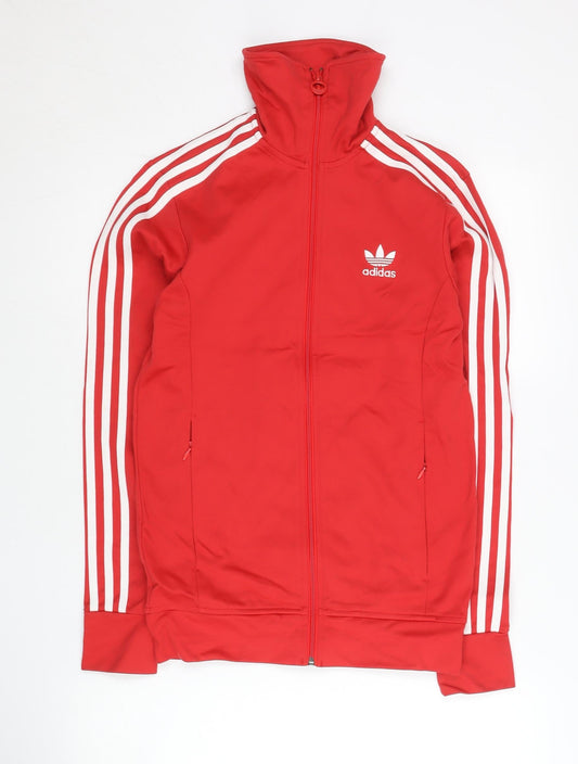 Adidas Womens Red Track Jacket Size 8 Full Zip Cotton Blend