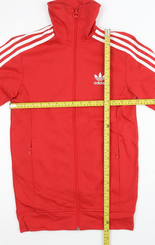 Adidas Womens Red Track Jacket Size 8 Full Zip Cotton Blend