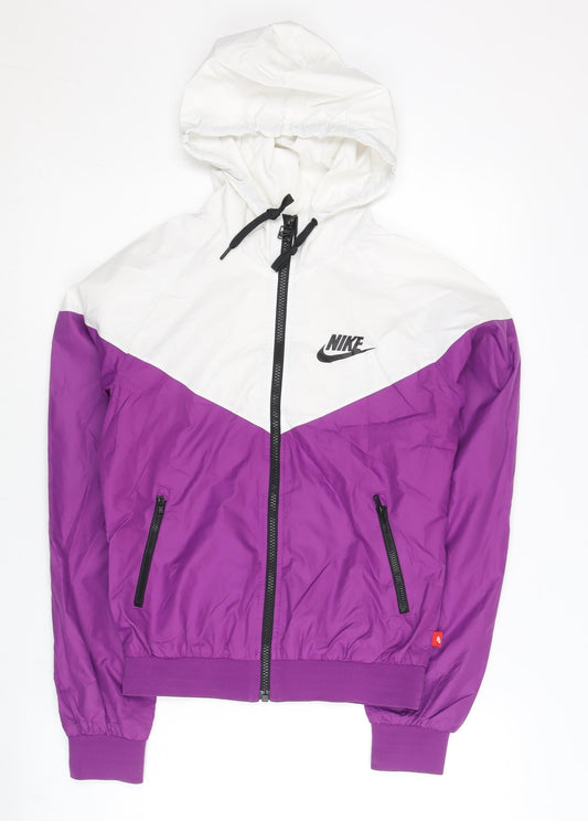 Nike Women’s Purple White Windbreaker Jacket M Hooded Full Zip