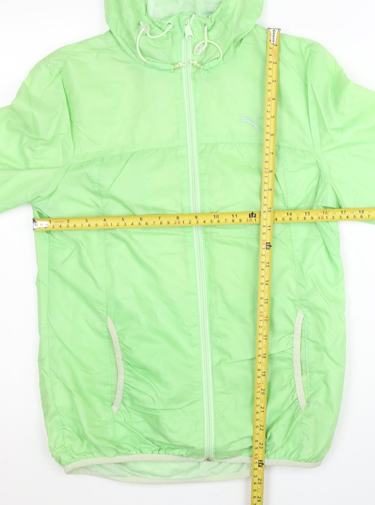 Puma Womens Green L Windbreaker Jacket Hooded Lightweight Nylon