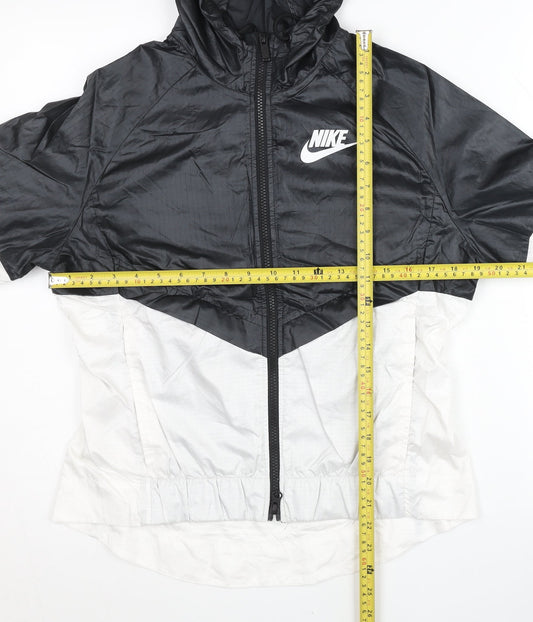 Nike Womens Black White Windbreaker Jacket Size M Hooded Lightweight
