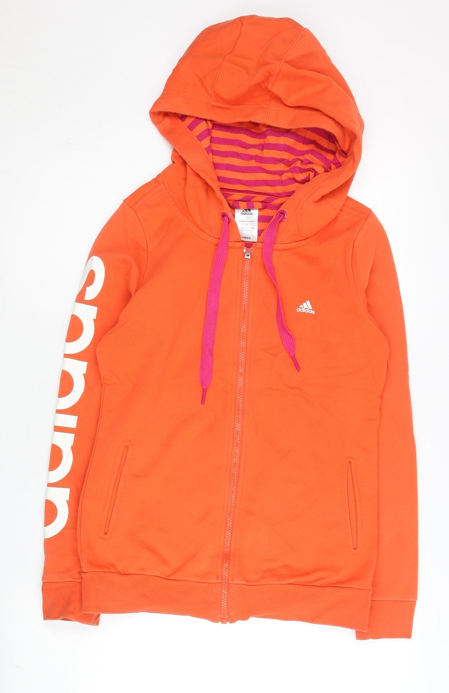 Adidas Womens Orange Full Zip Hoodie Size 10 UK Cotton Blend