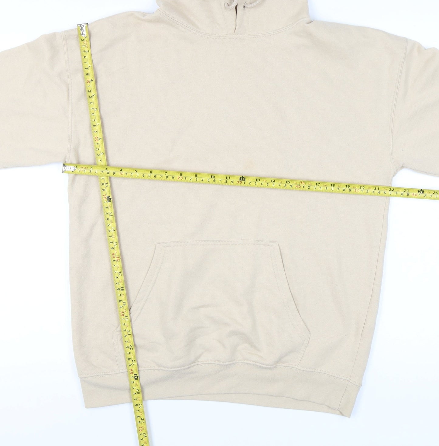 boohooMAN Men’s Beige Pullover Hoodie S Graphic Print Fleece