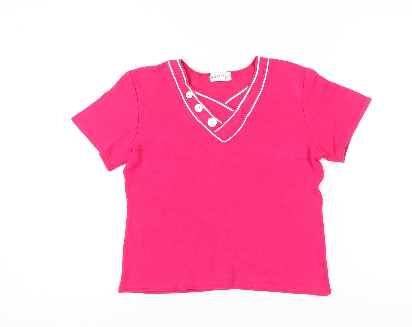 Kate Lilly Womens Pink T-Shirt Size 14 V-Neck Button Detail