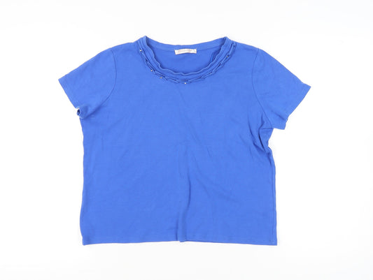 Anna Rose Womens Blue Cotton Beaded T-Shirt L Casual Top
