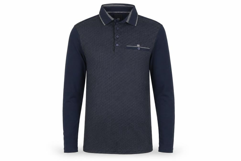 River Island Men's Blue Long Sleeve Polo Shirt XS Geometric Cotton