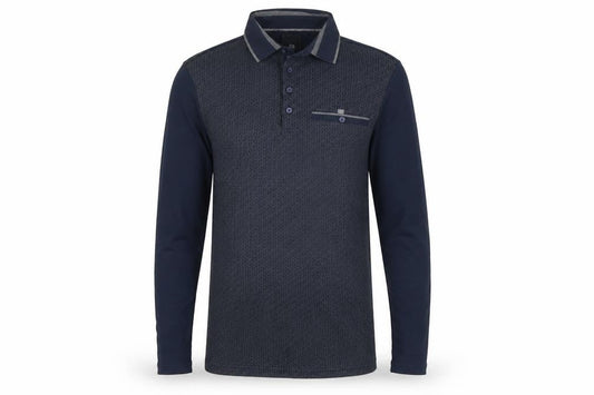 River Island Men's Blue Long Sleeve Polo Shirt XS Geometric Cotton