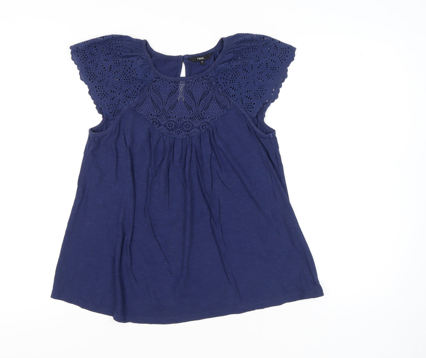 Next Women’s Blue Cotton Crochet Sleeve Tunic Blouse UK 10