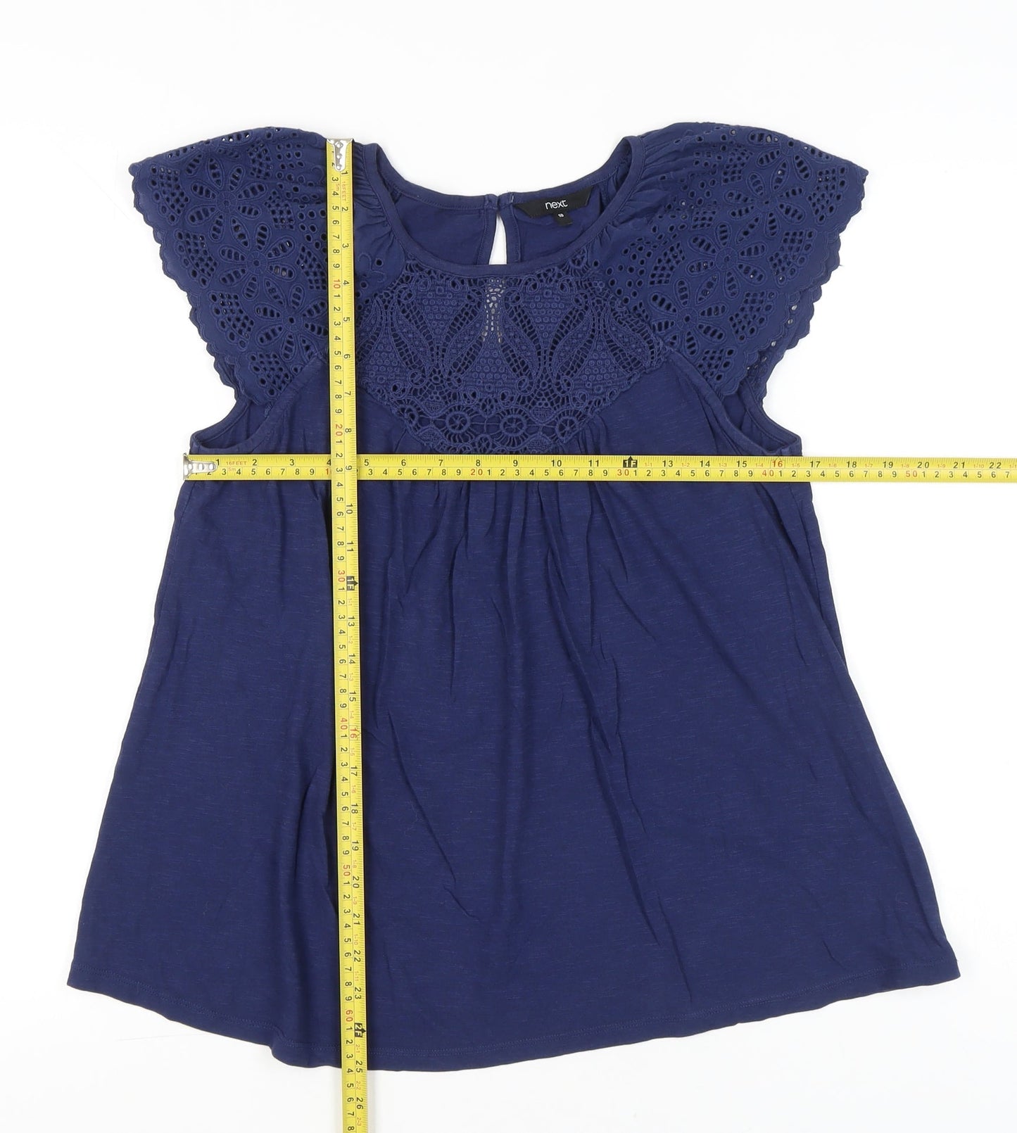 Next Women’s Blue Cotton Crochet Sleeve Tunic Blouse UK 10