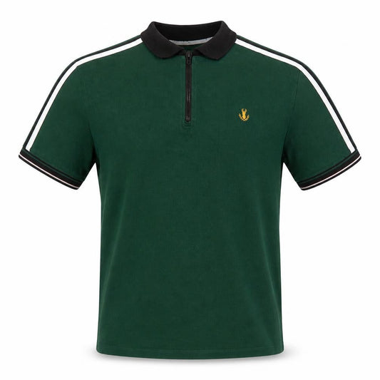 Next Men’s Green Polo Shirt L Regular Fit Zip Collar Cotton