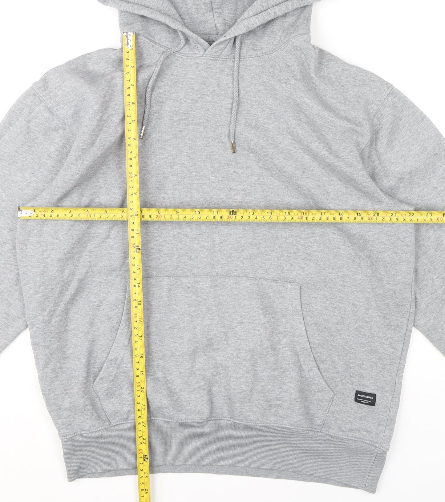 Jack & Jones Men’s Grey Pullover Hoodie L Regular Fit Fleece Sweatshirt