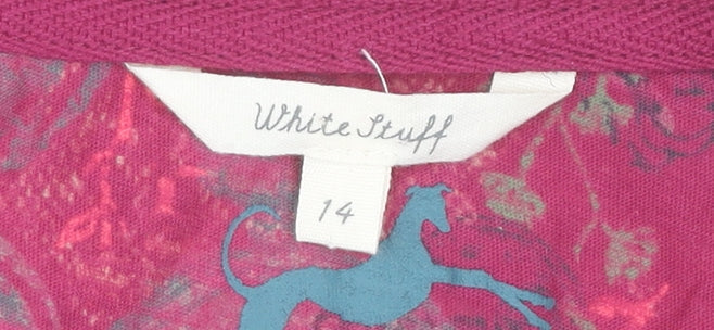 White Stuff Women’s Pink Grey Clock Print Cotton Knee Length Dress UK 14