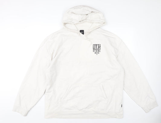 Vans Mens 2XL White Pullover Hoodie Logo Graphic Cotton Skateboarding