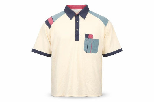 Pierre Sangan Men's Beige Colourblock Cotton Blend Polo Shirt L