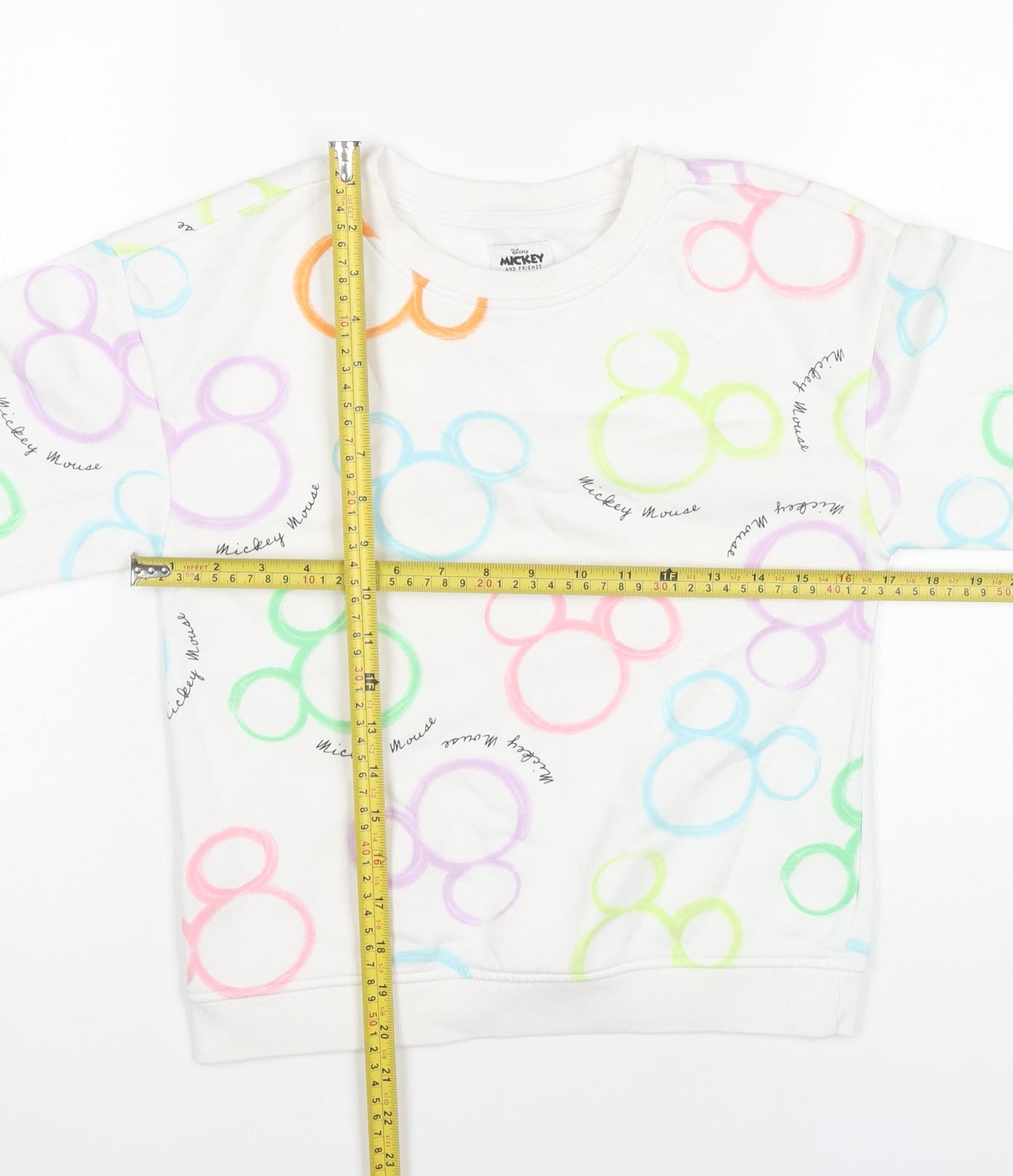 Disney Girls White Mickey Mouse Sweatshirt 9-10 Years Pullover Graphic Print