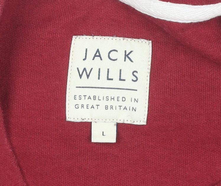 Jack Wills Mens Red White Logo Sweatshirt Size L Crew Neck Pullover