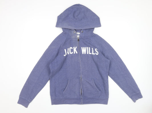 Jack Wills Women’s Blue Full Zip Hoodie UK 14 Cotton Blend